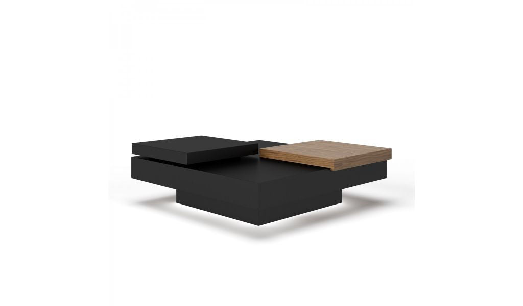Square Coffee Table With Drawer - Black And Walnut