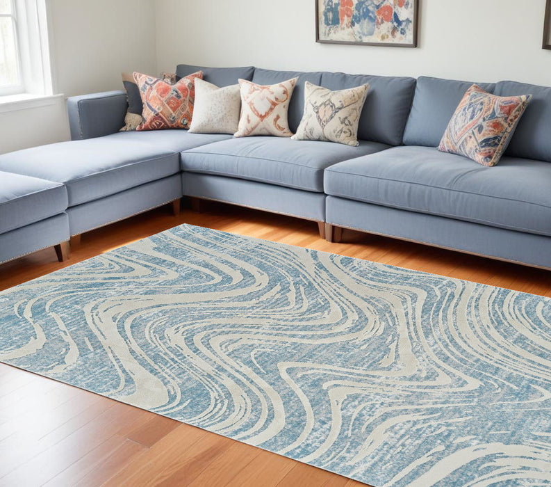 7.9' x 7.9' Abstract Distressed Area Rug - Blue And Beige