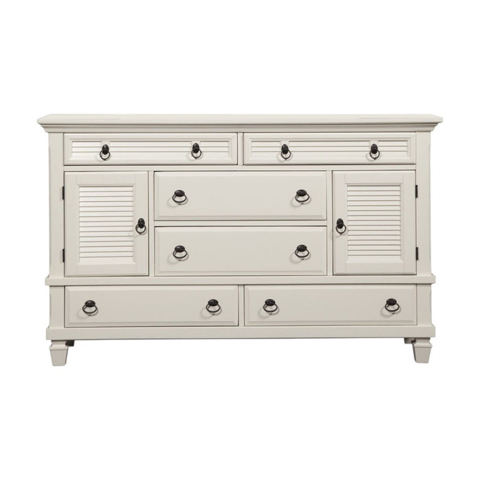 Solid Wood Six Drawer Double Dresser - White