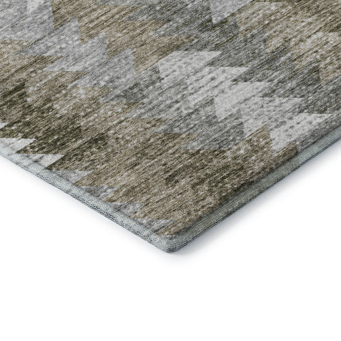 8' X 10' Geometric Washable Area Rug With UV Protection (653120) - Brown / Ivory / Gray