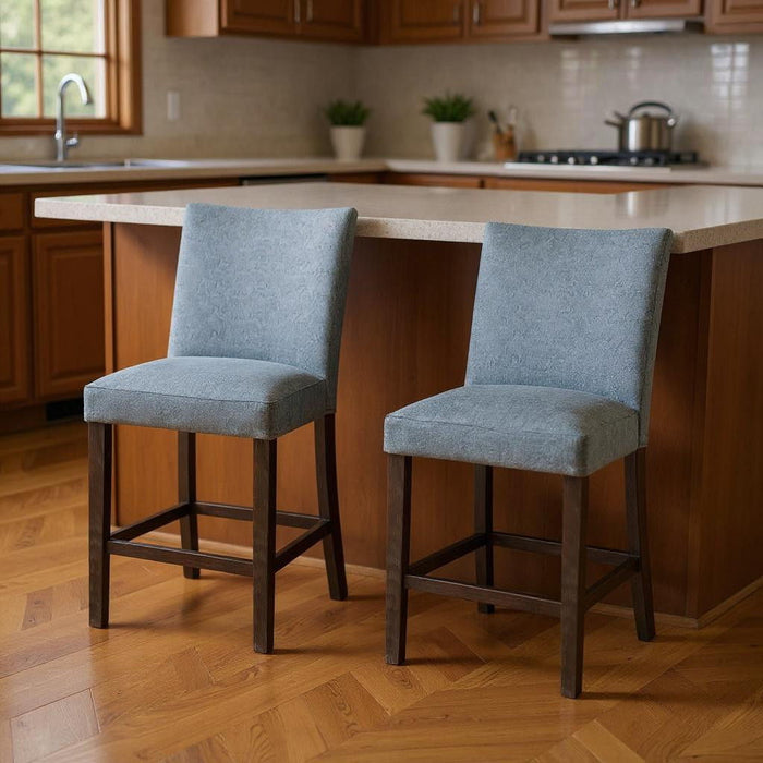 Fabric And Solid Wood Counter Height Bar Chairs (Set of 2) - Gray / Espresso
