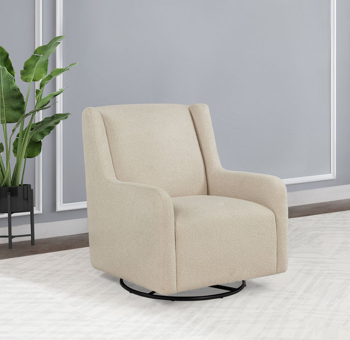 CoasterEveryday Serra sandy beige full-circle swivel glider chair with shelter arms