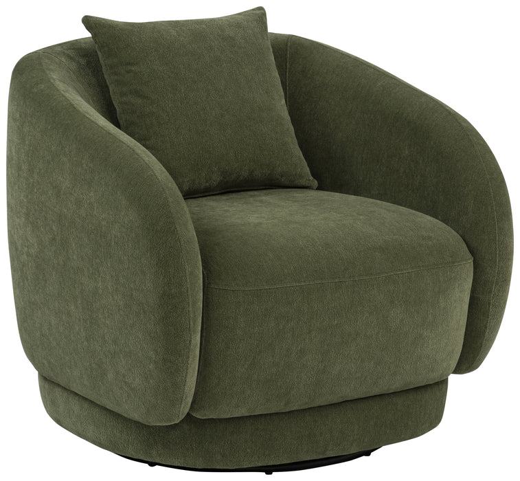 Arnaud green chenille upholstered swivel accent chair by CoasterEveryday with a rounded back and cushioned seat