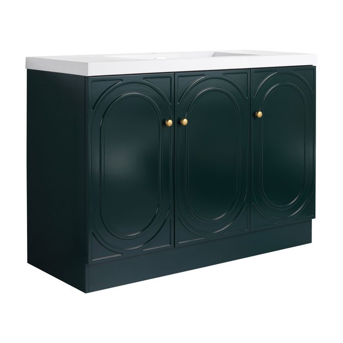 Giga contemporary freestanding bathroom vanity with resin sink and soft-close cabinet doors, modern design and sleek finish.