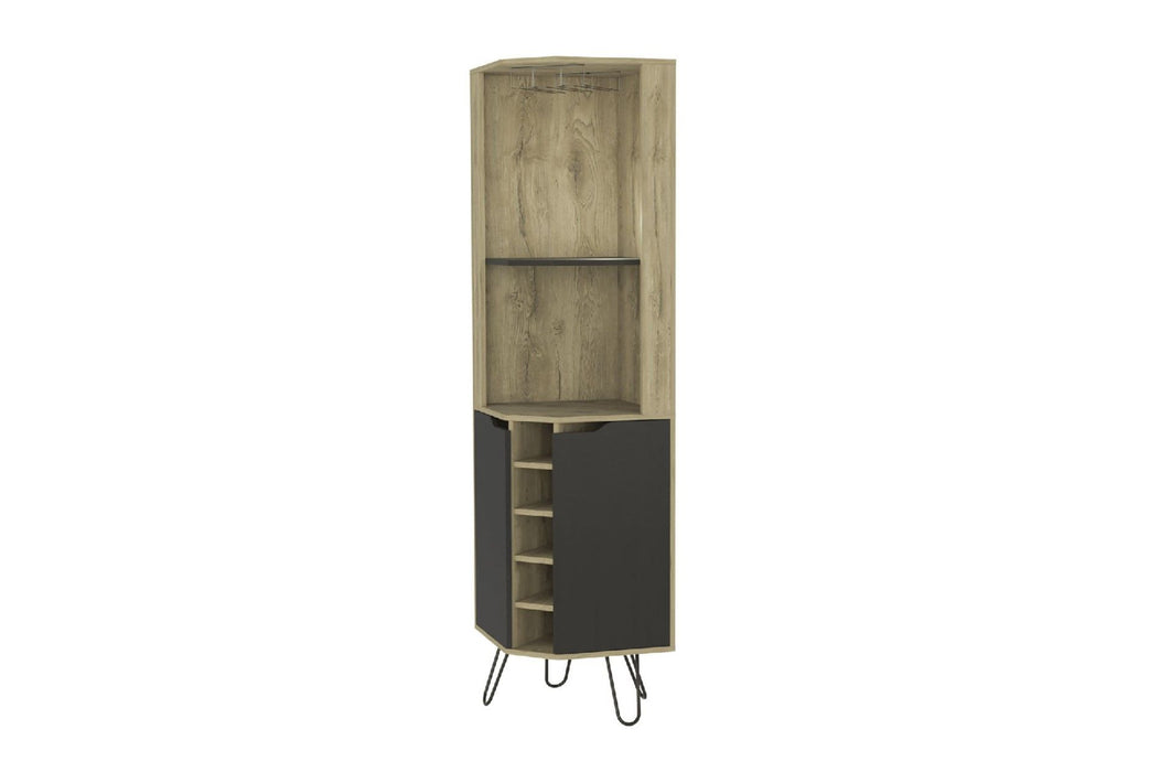 Corner Bar Cabinet With Eleven Shelves - Brown And Black