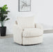 Ivory Sarco corduroy upholstered swivel accent arm chair with wooden legs, stylish and comfortable furniture piece.