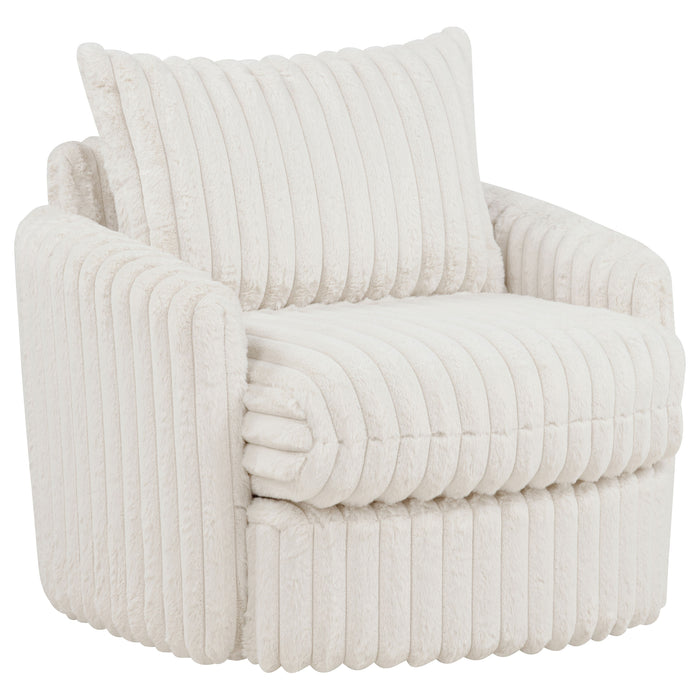 Ivory Sarco corduroy upholstered swivel accent arm chair with wooden legs, modern furniture by CoasterEveryday.
