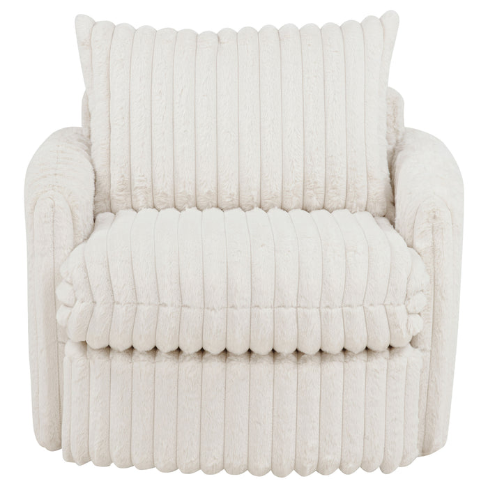 Ivory Sarco corduroy upholstered swivel accent arm chair with wooden legs, stylish and comfortable furniture by CoasterEveryday.