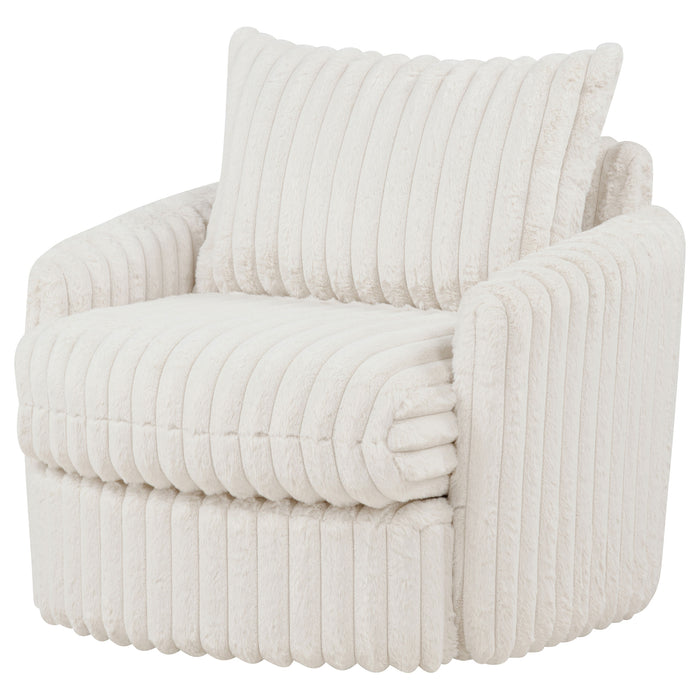 Ivory Sarco corduroy upholstered swivel accent arm chair with wooden legs, modern furniture by CoasterEveryday.