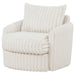 Ivory Sarco corduroy upholstered swivel accent arm chair with wooden legs, modern furniture by CoasterEveryday.