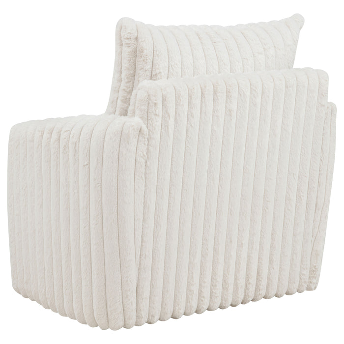 Ivory Sarco corduroy upholstered swivel accent arm chair with wooden legs, modern furniture piece by CoasterEveryday.