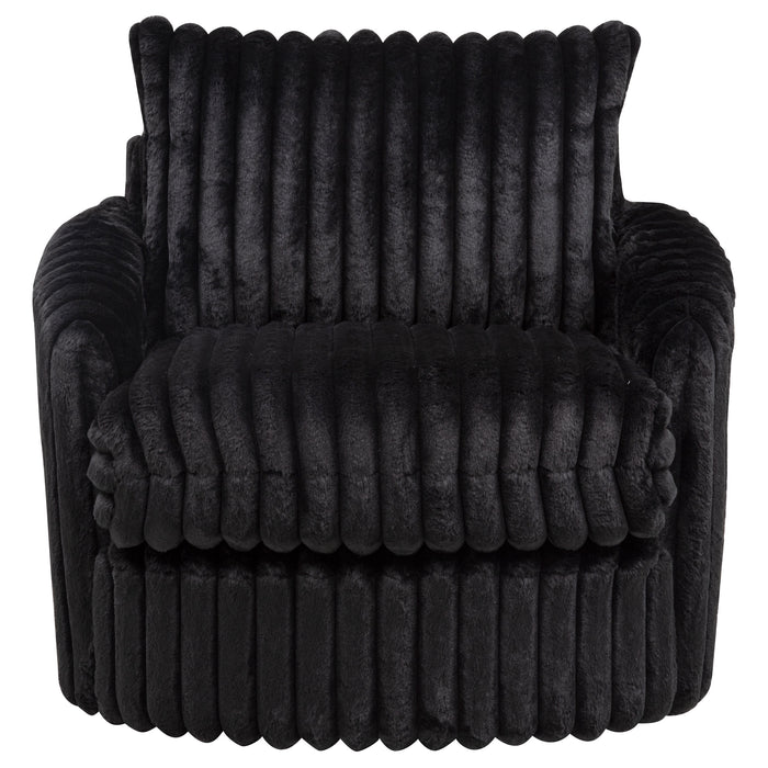 Black Sarco corduroy upholstered swivel accent arm chair with plush cushioning, modern furniture piece by CoasterEveryday.