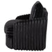 Black Sarco corduroy swivel accent arm chair with upholstered seat and armrests, stylish furniture piece.