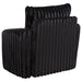 Black Sarco corduroy swivel accent arm chair with upholstered armrests and modern design, perfect for stylish living spaces.