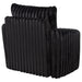 Black Sarco corduroy upholstered swivel accent arm chair with a modern design and armrests, by CoasterEveryday furniture.