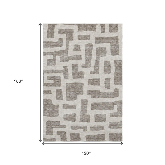 10' X 14' Abstract Geometric Washable Area Rug With UV Protection (671846) - Taupe / Beige