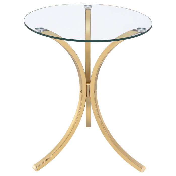 Eloise Round Glass Top Curved Metal Side Table Gold