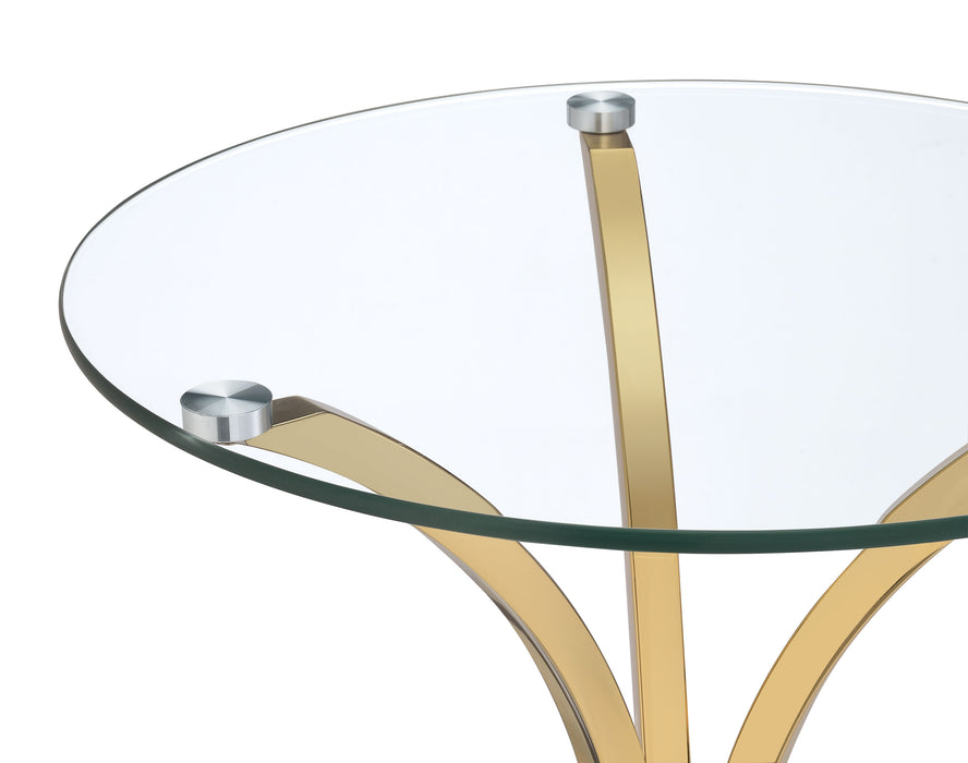 Eloise Round Glass Top Curved Metal Side Table Gold