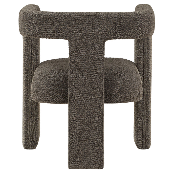 CoasterEveryday Petra boucle upholstered accent side chair in chocolate brown with curved back and black legs