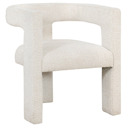 CoasterEveryday Petra boucle upholstered accent side chair in white with textured fabric and black metal legs