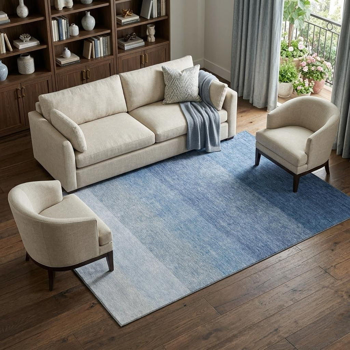 10' X 14' Ombre Washable Area Rug With UV Protection (673777) - Blue / Ivory