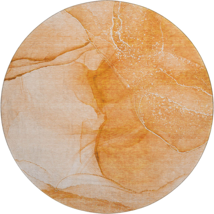 8' Abstract Washable Round Rug With UV Protection (646867) - Orange / Ivory