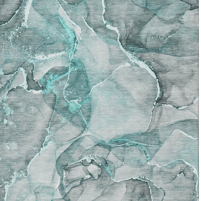 9' X 12' Abstract Washable Area Rug With UV Protection (647283) - Teal / Ivory