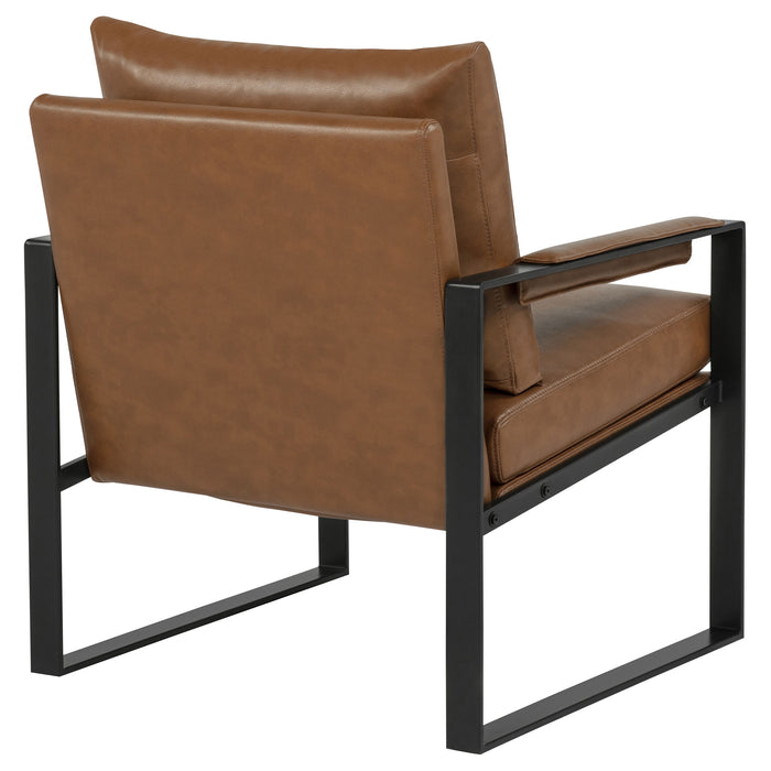 CoasterEveryday Rosalind upholstered track arm accent chair in brown fabric and tapered legs