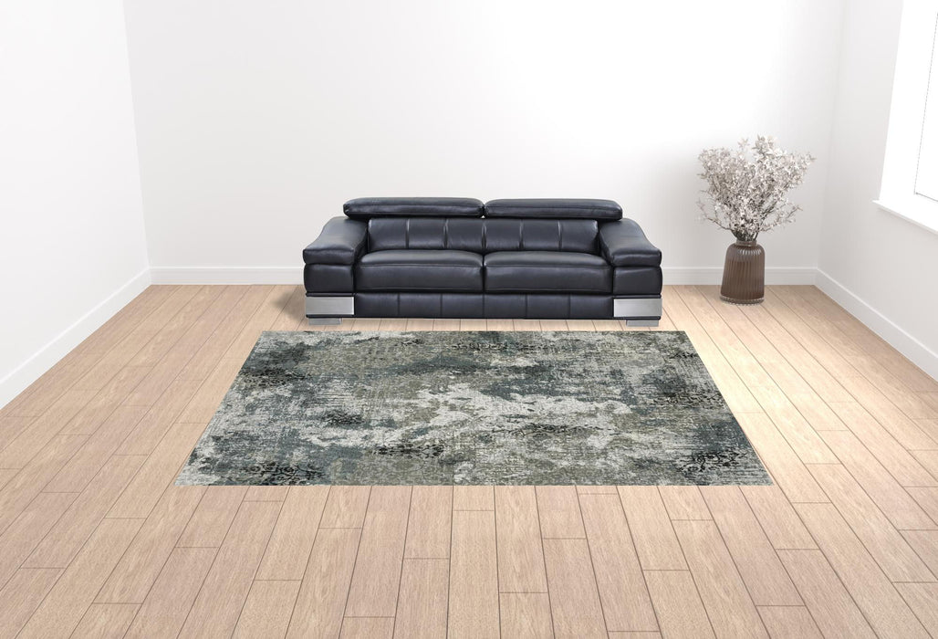 10' x 13' Abstract Power Loom Stain Resistant Area Rug - Ivory Gray Charcoal Blue And Navy