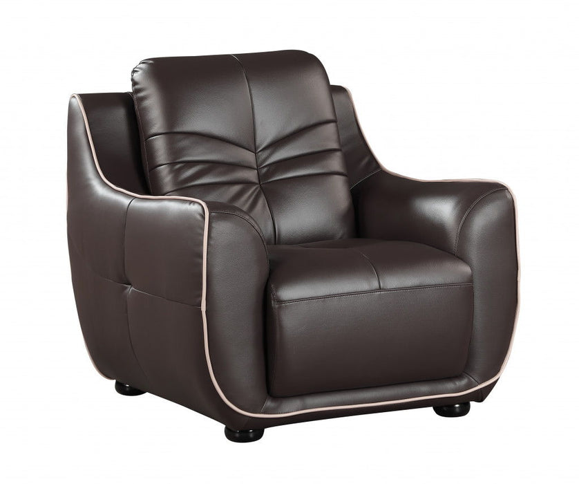 Leather Match Solid Color Flared Arms Club Chair Brown Legs - Brown