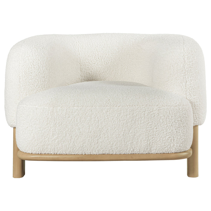 Lawler Upholstered Barrel Back Accent Chair by CoasterEveryday in ivory fabric with natural wood legs