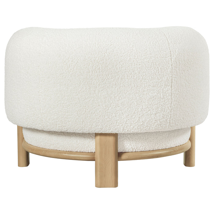 Lawler upholstered barrel back accent chair in ivory fabric with natural wood legs by CoasterEveryday
