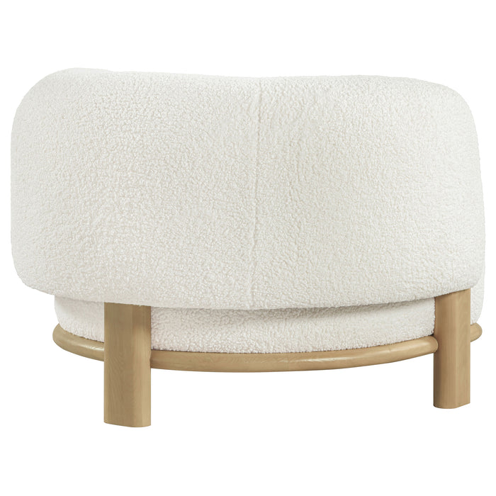CoasterEveryday Lawler upholstered barrel back accent chair in ivory with natural wood legs