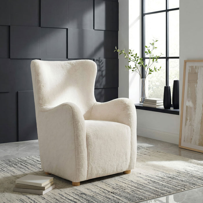 Thornton ivory faux fur upholstered wingback lounge accent chair by CoasterEveryday