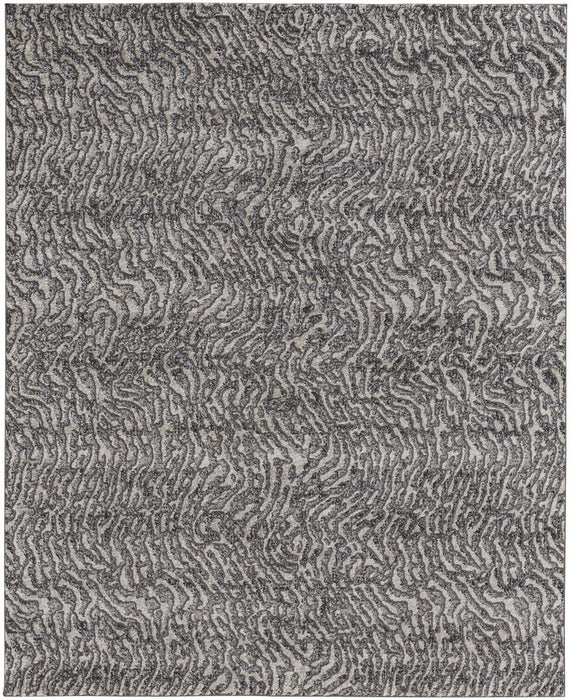10' x 14' Abstract Power Loom Area Rug - Dark Gray And Ivory