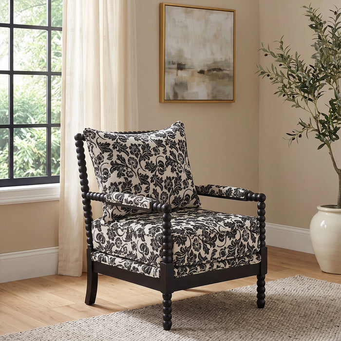 Blanchett traditional floral upholstered bobbin accent chair in black by CoasterEveryday