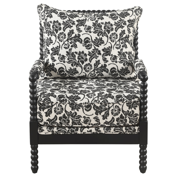 Blanchett traditional floral upholstered bobbin accent chair in black by CoasterEveryday