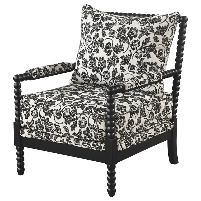 Blanchett traditional floral upholstered bobbin accent chair in black by CoasterEveryday