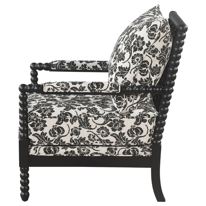 Blanchett traditional floral upholstered bobbin accent chair in black by CoasterEveryday