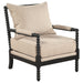 CoasterEveryday Blanchett upholstered bobbin accent chair in beige with black wood frame