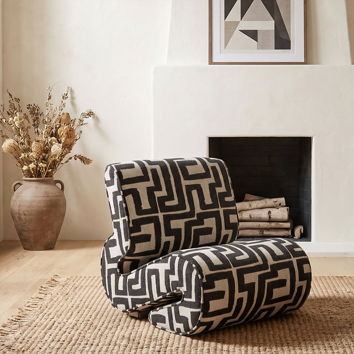 Eimer Geometric Jacquard Accent Chair Black