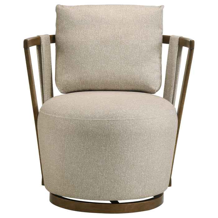 Harlowe Upholstered Swivel Accent Chair with Wood Arms Greige and Brown