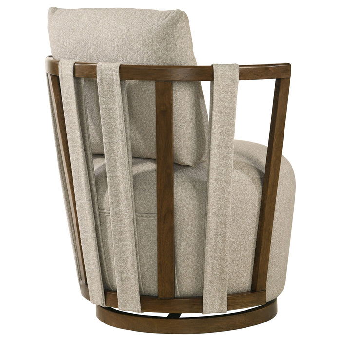 Harlowe Upholstered Swivel Accent Chair with Wood Arms Greige and Brown