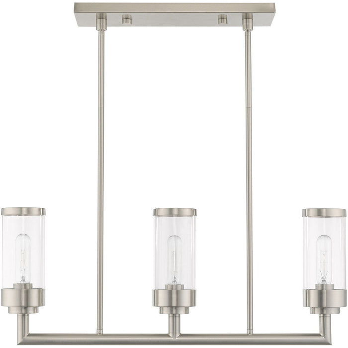 21'' Three Light Dimmable Chandelier With Shades - Nickel