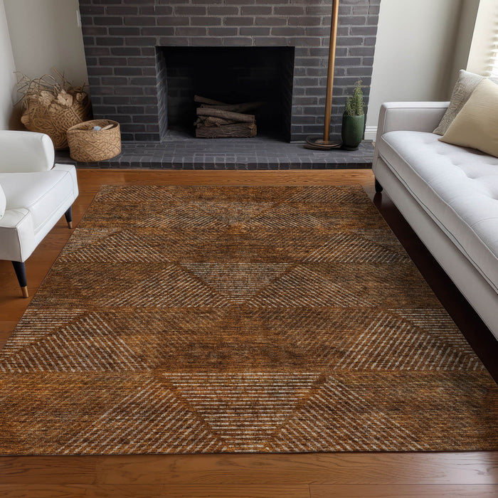 8' X 10' Geometric Washable Area Rug With UV Protection - Terra Cotta
