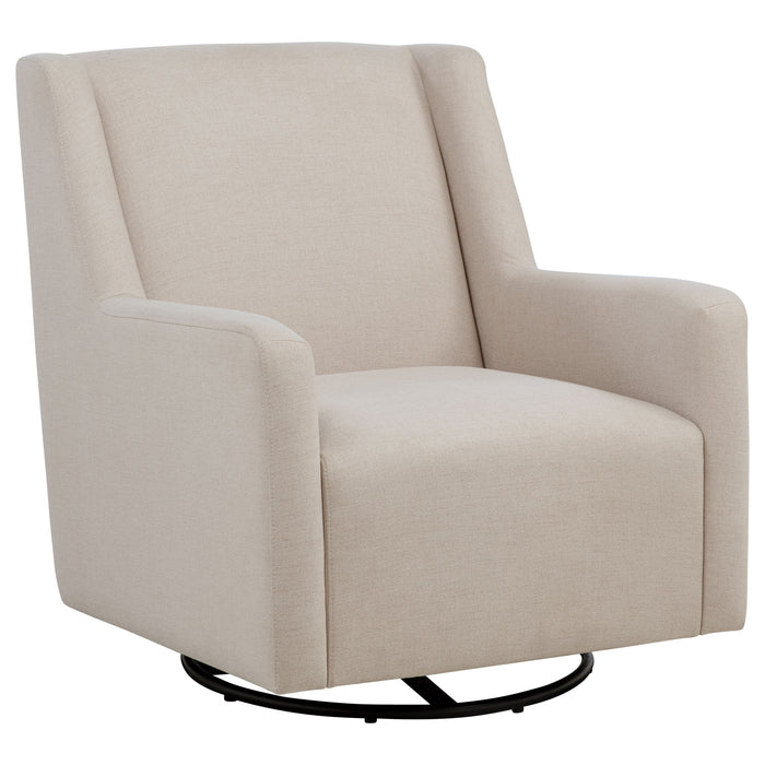 Sorrel latte fabric upholstered swivel glider arm chair by CoasterEveryday