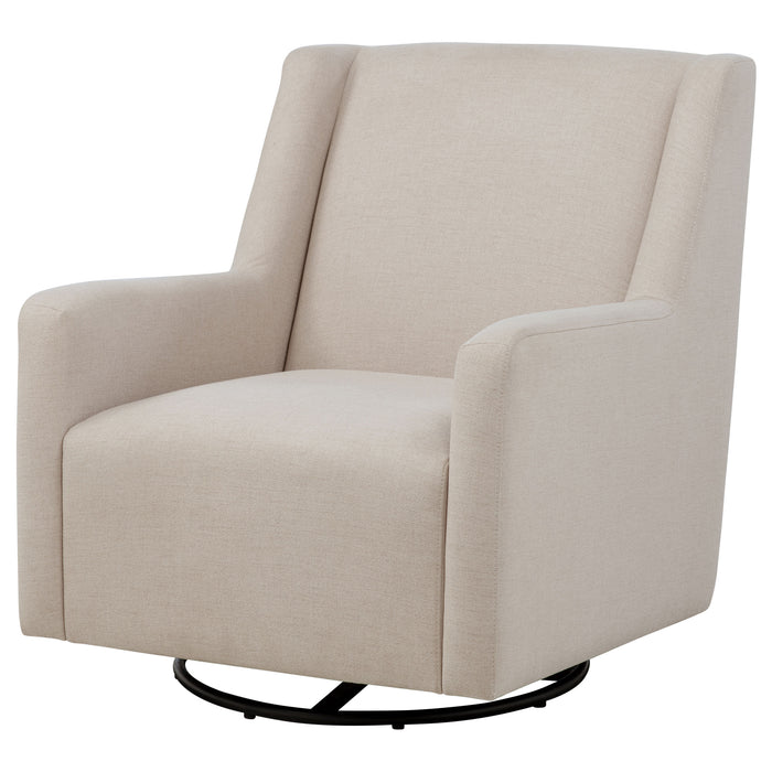 CoasterEveryday Sorrel latte fabric upholstered swivel glider arm chair with cushioned seat and backrest