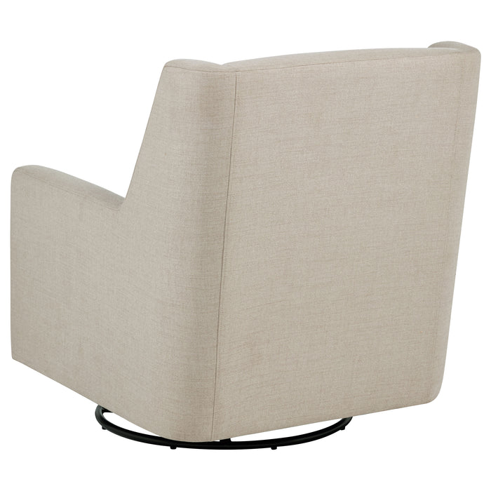 Sorrel latte fabric upholstered swivel glider arm chair by CoasterEveryday