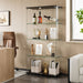 Giga modern black glass display cabinet with four shelves, double doors, and lock, featuring tempered glass for living room storage.