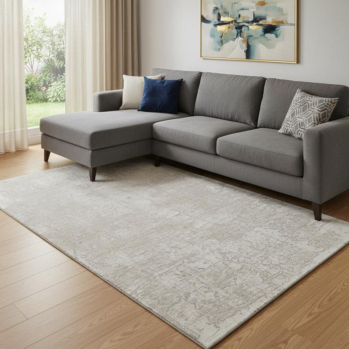 10' X 14' Abstract Washable Area Rug With UV Protection (649036) - Ivory / Cream